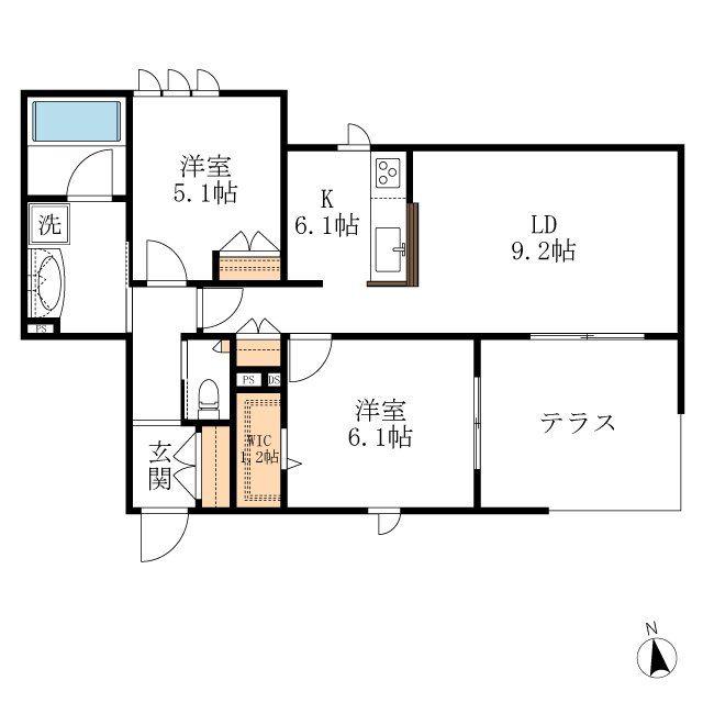BAMBOU DEUX(2LDK/1階)の間取り写真