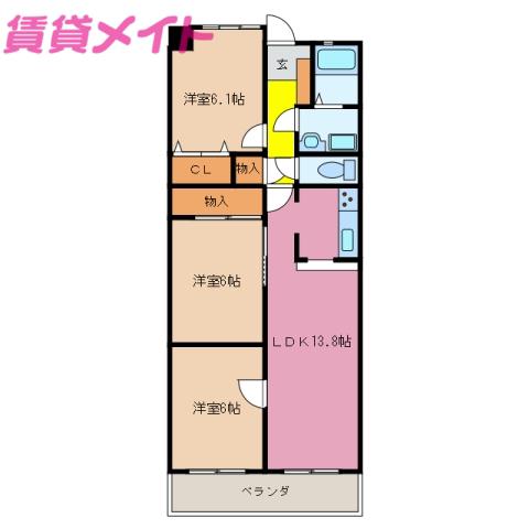 スペリア桑名参番館 1102(3LDK/11階)の間取り写真