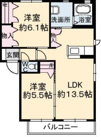 シャーメゾン名東 B棟(2LDK/1階)の間取り写真