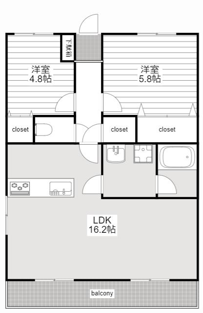グランディールK(2LDK/3階)の間取り写真