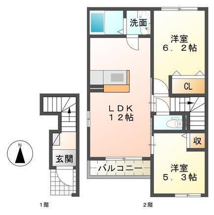 ディパーチャー(2LDK/2階)の間取り写真