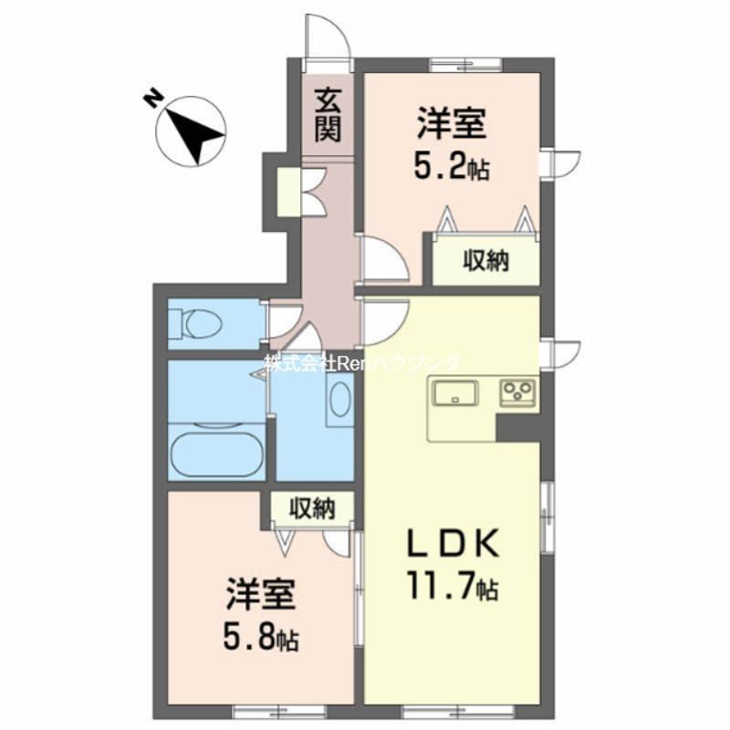 シャーメゾン松茂 B棟(2LDK/1階)の間取り写真