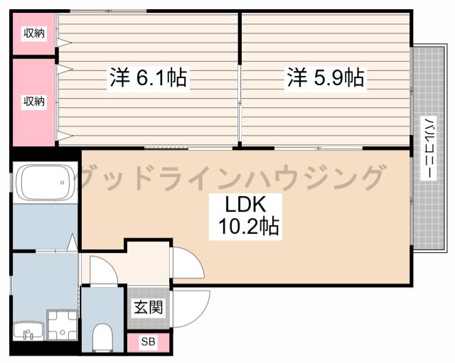 カーサ・チェレステ(2LDK/2階)の間取り写真