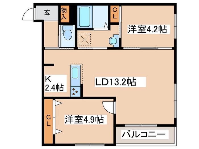 向日葵 麻生(2LDK/1階)の間取り写真