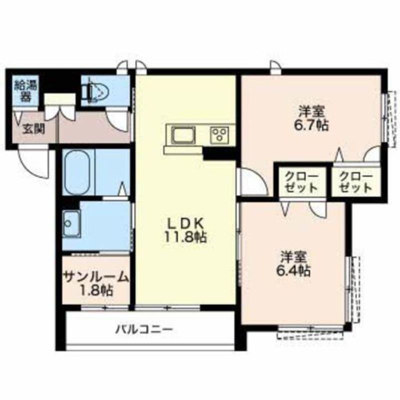 ヴィアソーレ(2LDK/2階)の間取り写真