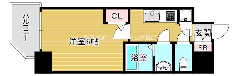 S-RESIDENCE都島LUX(1K/2階)の間取り写真