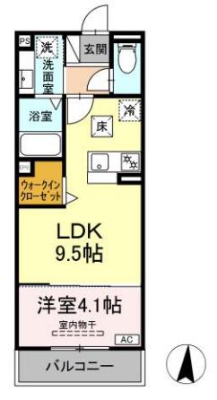グランツタウン(1LDK/2階)の間取り写真