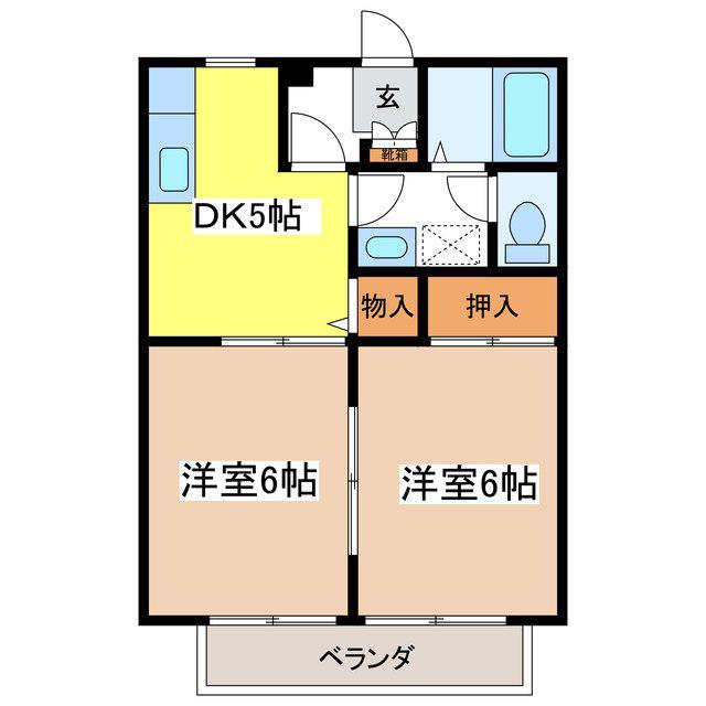 F・トゥール松原(2DK/1階)の間取り写真