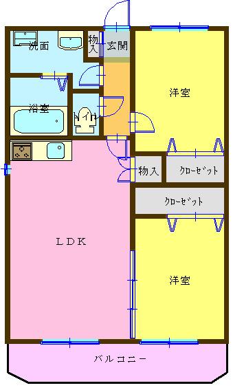 コーポ辻村II(2LDK/3階)の間取り写真