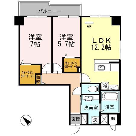 オーチャードK(2LDK/1階)の間取り写真
