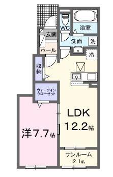 ラ・ポーズ香登(1LDK/1階)の間取り写真