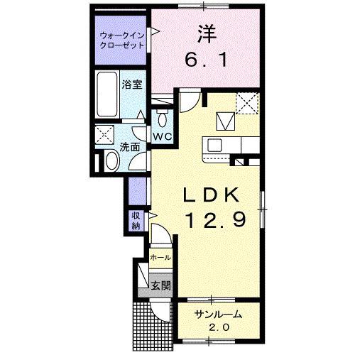 ベル オーヴVIII A(1LDK/1階)の間取り写真