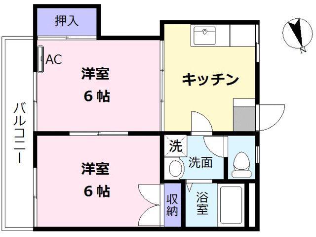 パ-クシティ枡形(2DK/2階)の間取り写真