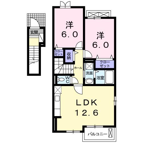グラン テレーノ B(2LDK/2階)の間取り写真