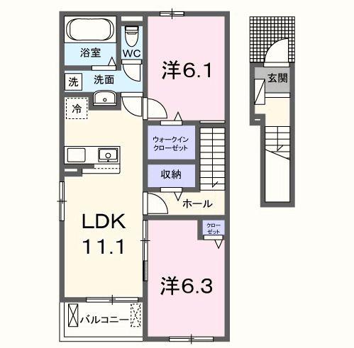 フラワーヨコスカ(2LDK/2階)の間取り写真
