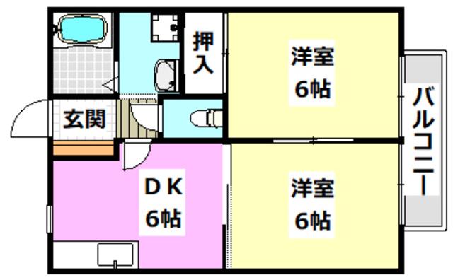 サンビレッジおのはらB(2DK/2階)の間取り写真