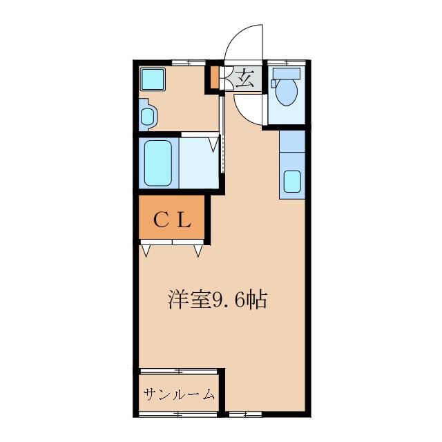 MONTE・TOWN B棟(ワンルーム/1階)の間取り写真