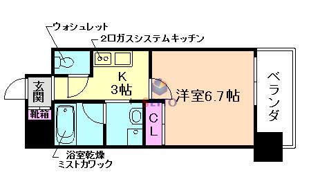 WOB西九条(1K/2階)の間取り写真