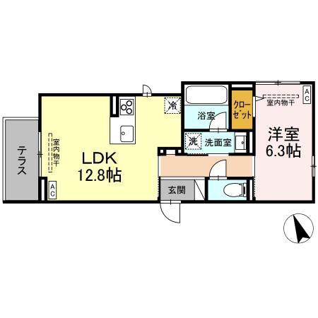 TORISIA売市(1LDK/1階)の間取り写真