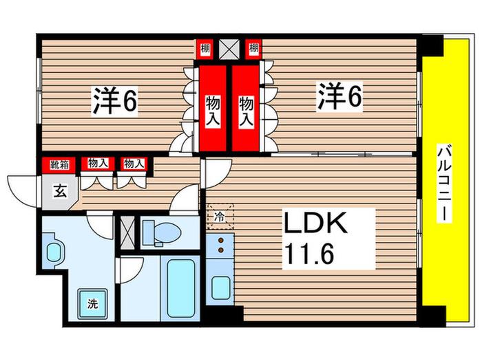 ベルヴェル稲城(2LDK/6階)の間取り写真