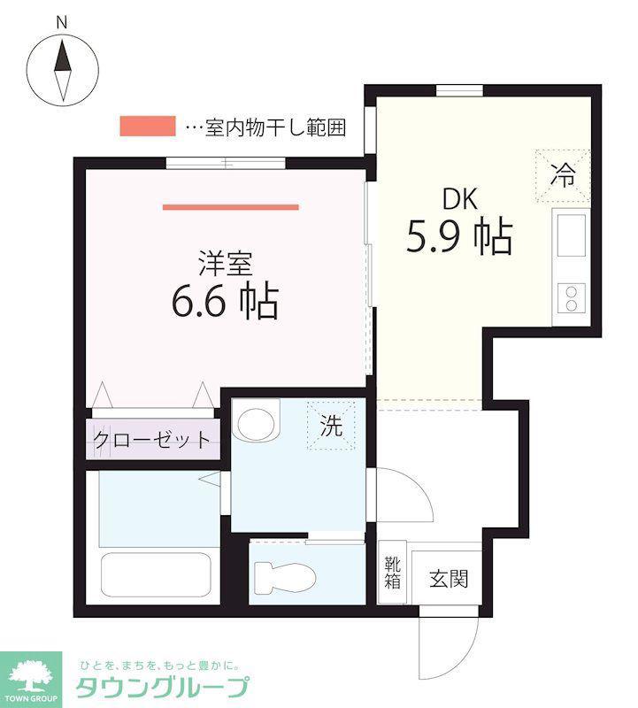 ハーミットクラブハウスMIX三ツ沢下町(1DK/1階)の間取り写真