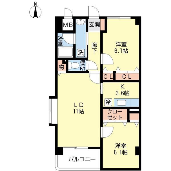サンラテール(2LDK/2階)の間取り写真