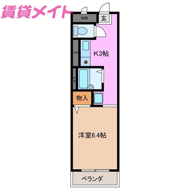 HEARTY西日野V(1K/2階)の間取り写真