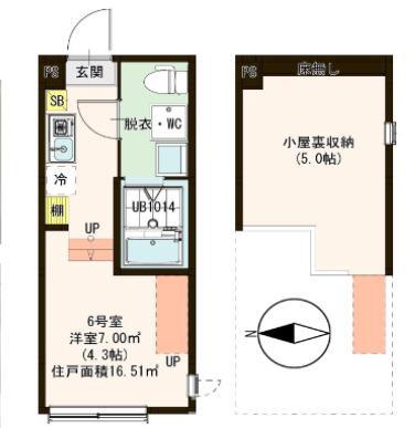 ハーモニーテラス中川IV(1K/2階)の間取り写真