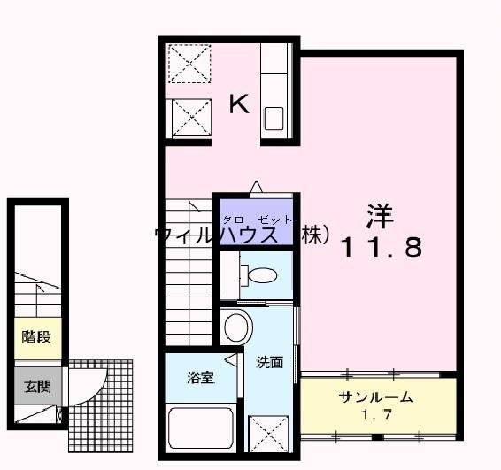 カレント・レジデンスⅡ(ワンルーム/2階)の間取り写真