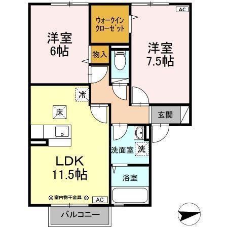 ルピナ東通(2LDK/1階)の間取り写真
