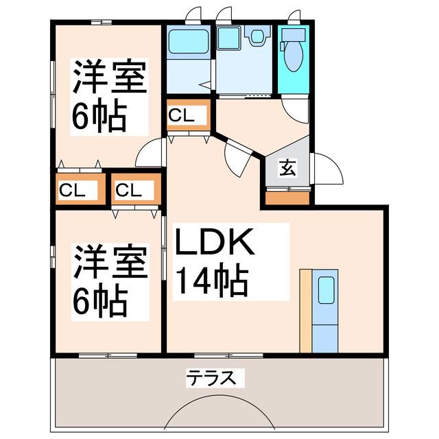 ソレイユ・ヒロ NO.1.2.3(2LDK/1階)の間取り写真