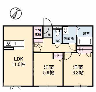 リアンジュ(2LDK/1階)の間取り写真