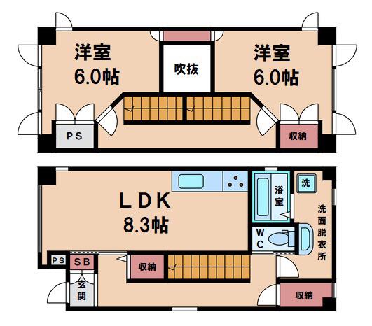オルフェア帝塚山(2LDK/2階)の間取り写真
