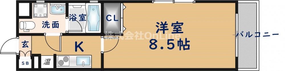 INOVE若江北(1K/3階)の間取り写真
