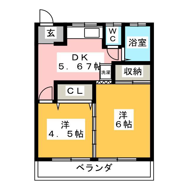 第二清美荘(2DK/2階)の間取り写真