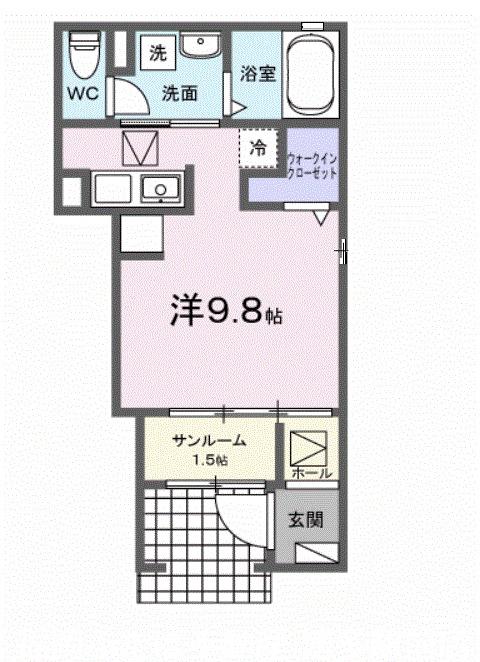 フローラ16(ワンルーム/1階)の間取り写真