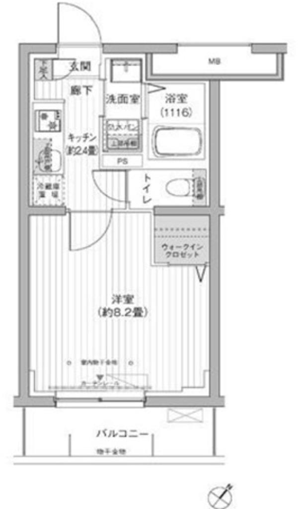 クラルテラセ新宿富久(1K/2階)の間取り写真
