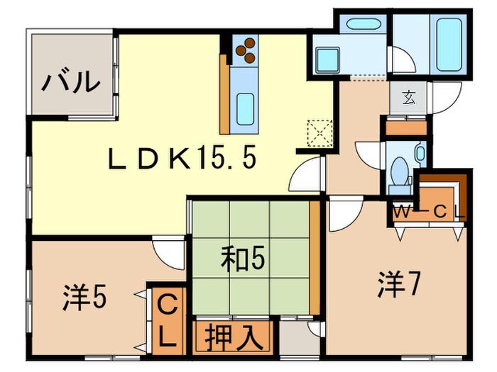 セレッソコート芦屋大原(3LDK/2階)の間取り写真