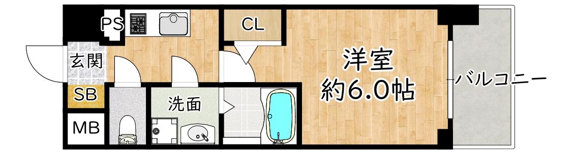 エスリードレジデンス大阪グランノースII(1K/6階)の間取り写真