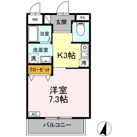 グラシア三川(1K/2階)の間取り写真