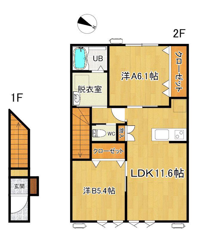 俵元II期AP(2LDK/2階)の間取り写真