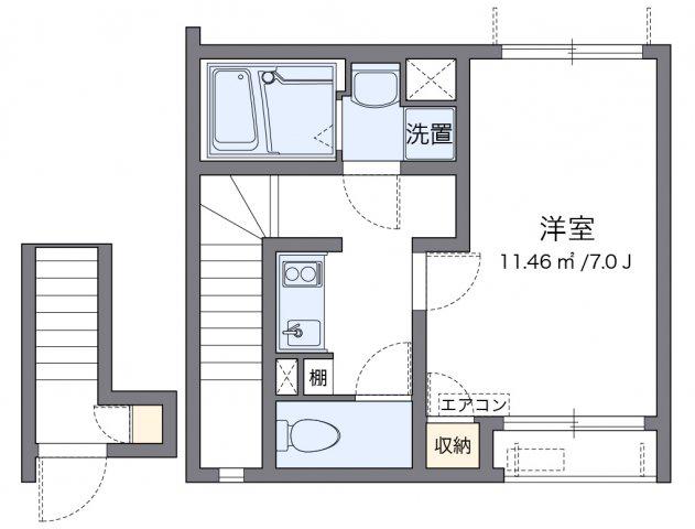 クレイノ鴛鴨(1K/2階)の間取り写真