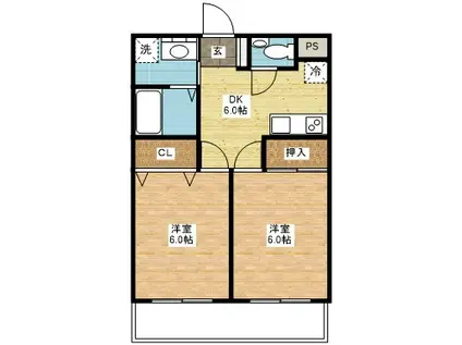 ボヌールF(2DK/2階)の間取り写真