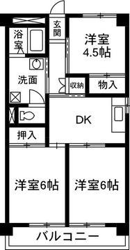 南町丸田マンション(3DK/5階)の間取り写真