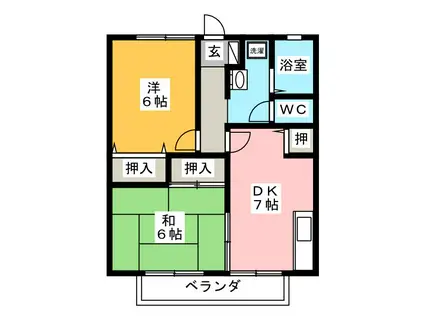 プランドール江崎(2DK/2階)の間取り写真