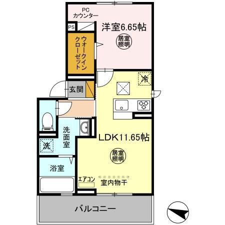 D-ROOM公津の杜B棟(1LDK/1階)の間取り写真