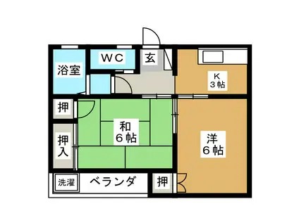 グリーンテラスウエスト(2K/2階)の間取り写真