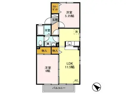 スウィートグラス B(2LDK/1階)の間取り写真