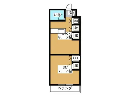 ユタカローズガーデン(1LDK/3階)の間取り写真