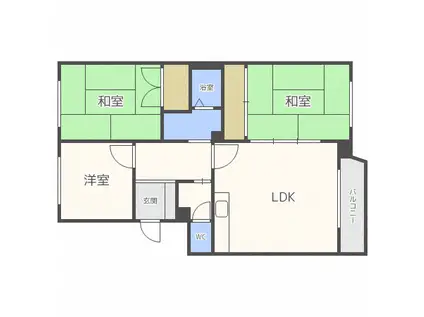 八幸ハイツ山の手 HAKKO HEIGHTS YAMANOTE(3LDK/2階)の間取り写真